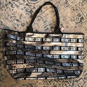 Victoria’s Secret silver and black sequined tote